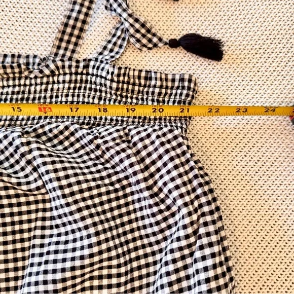 OLD NAVY Smocked Tiered Black White Gingham Plaid Mini Dress w Pockets & Tassels - Picture 11 of 13